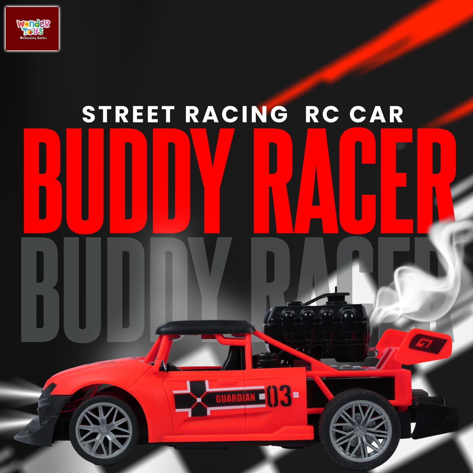 Buddy Racer Street Racing RC Car with Smoke — Red