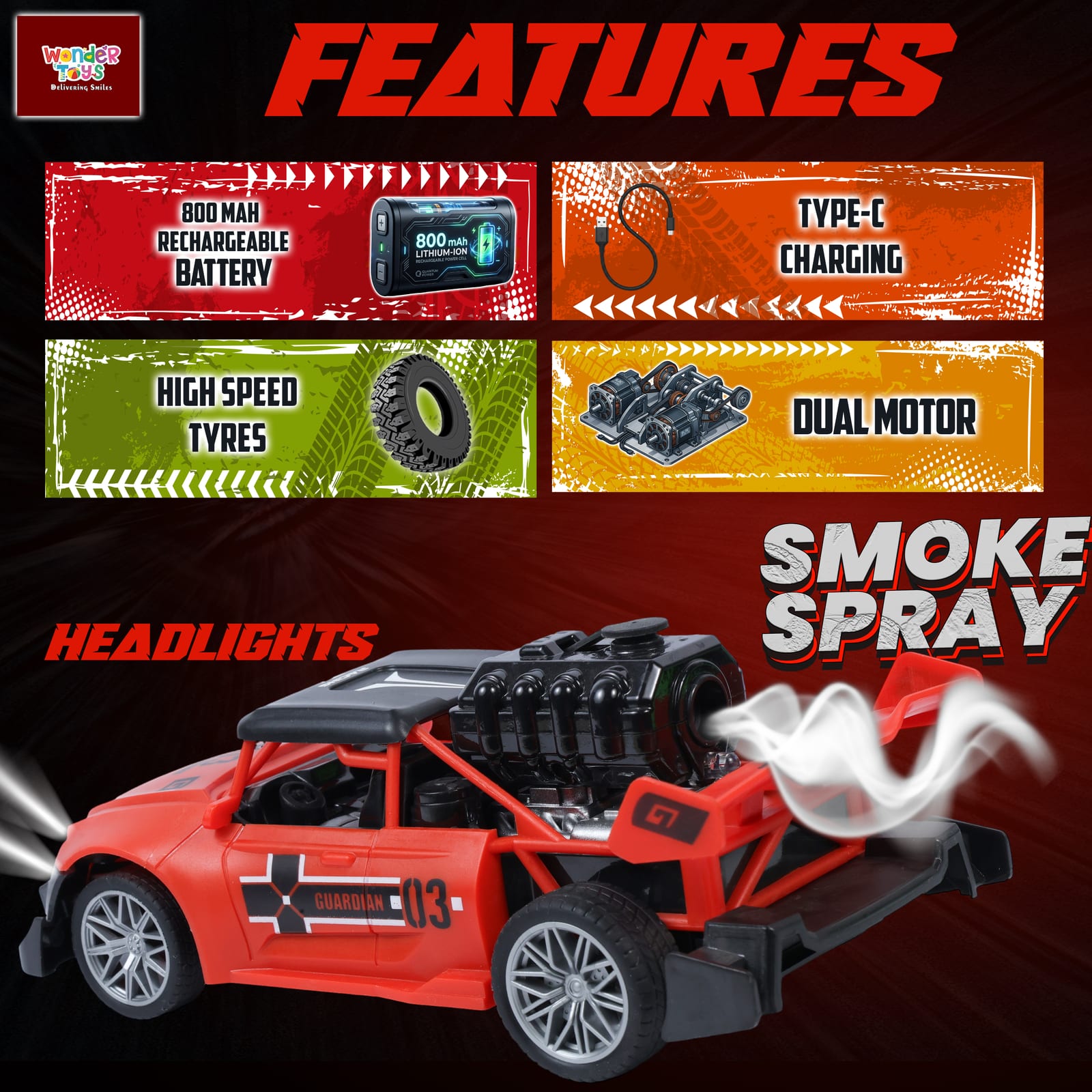 Buddy Racer Street Racing RC Car with Smoke — Red