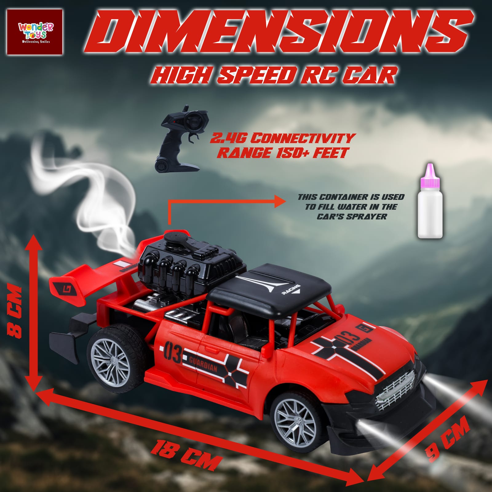Buddy Racer Street Racing RC Car with Smoke — Red