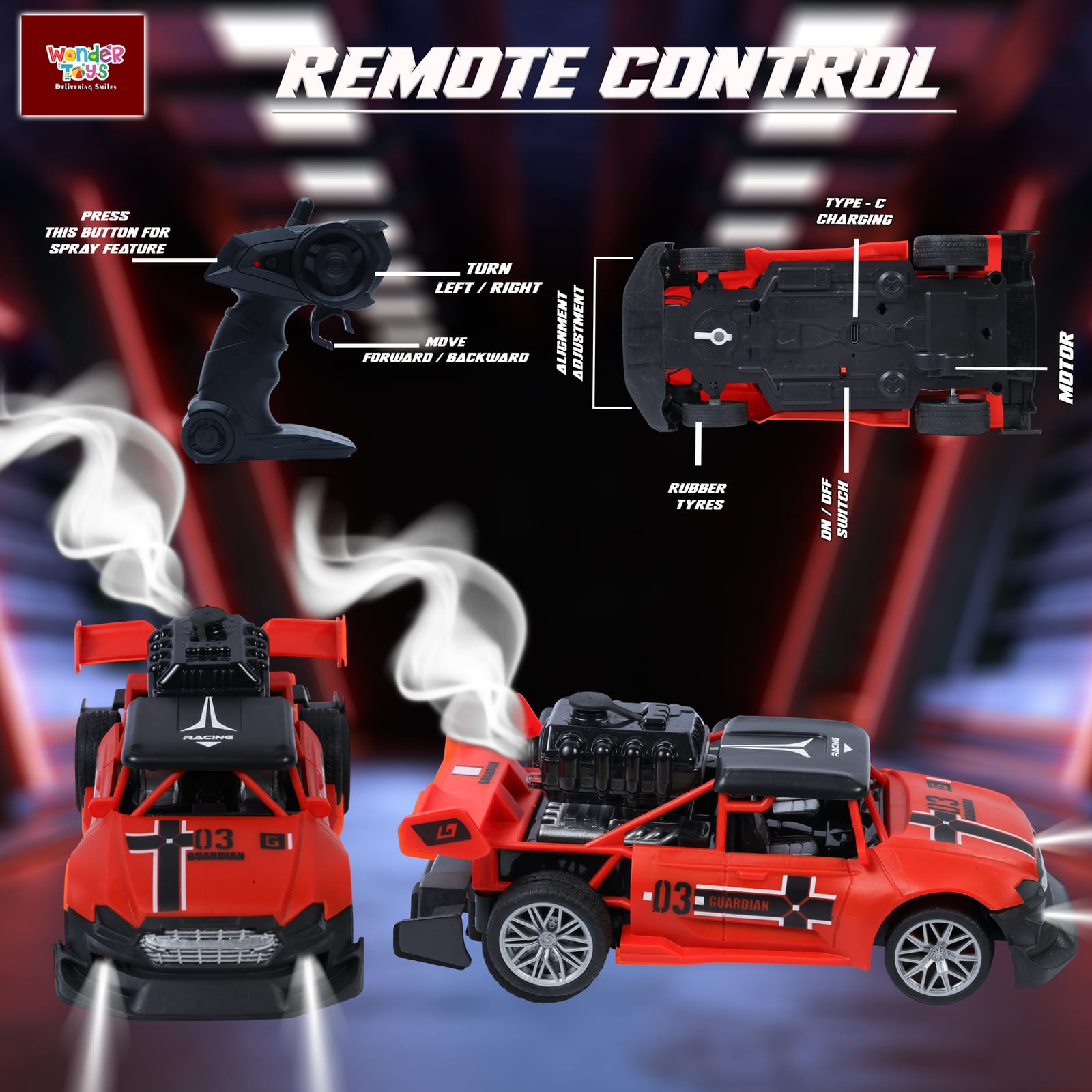 Buddy Racer Street Racing RC Car with Smoke — Red