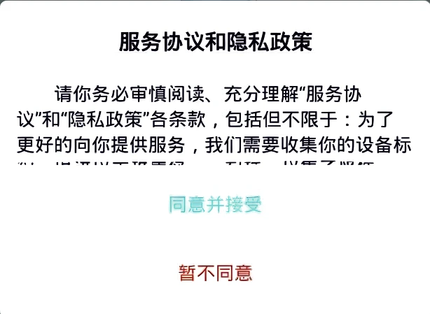Service agreement screen inside the app